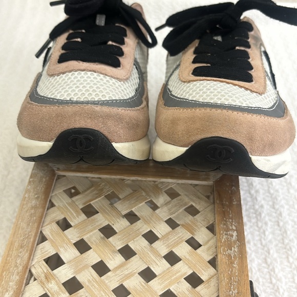 CHANEL Mesh Suede Calfskin Grained Calfskin Womens CC Sneakers Pink - Picture 12 of 14